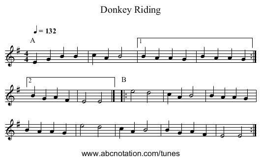 Donkey Riding - staff notation