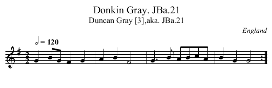 Donkin Gray. JBa.21 - staff notation