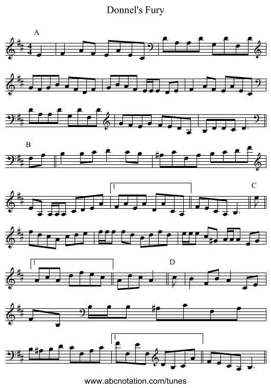 Donnel's Fury - staff notation