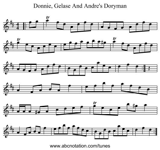 Donnie, Gelase And Andre's Doryman - staff notation