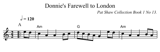 Donnie's Farewell to London - staff notation