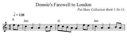 Donnie's Farewell to London - staff notation