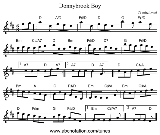Donnybrook Boy - staff notation