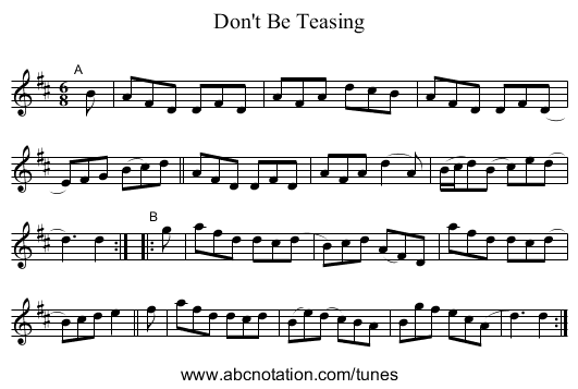 Don't Be Teasing - staff notation