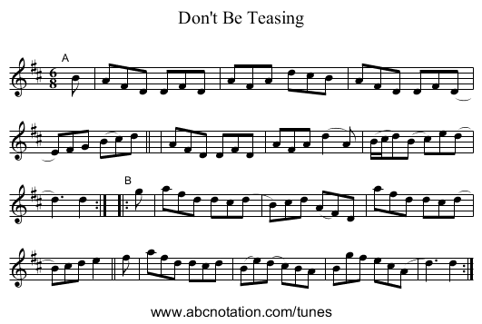 Don't Be Teasing - staff notation