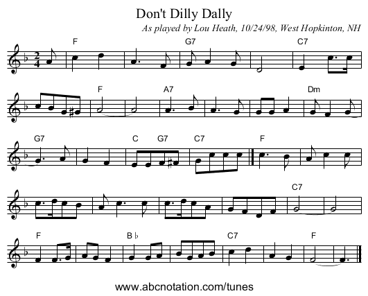 Don't Dilly Dally - staff notation