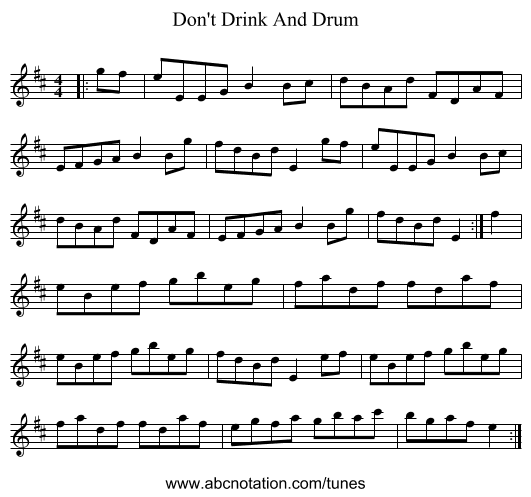 Don't Drink And Drum - staff notation