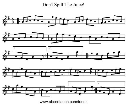 Don't Spill The Juice! - staff notation