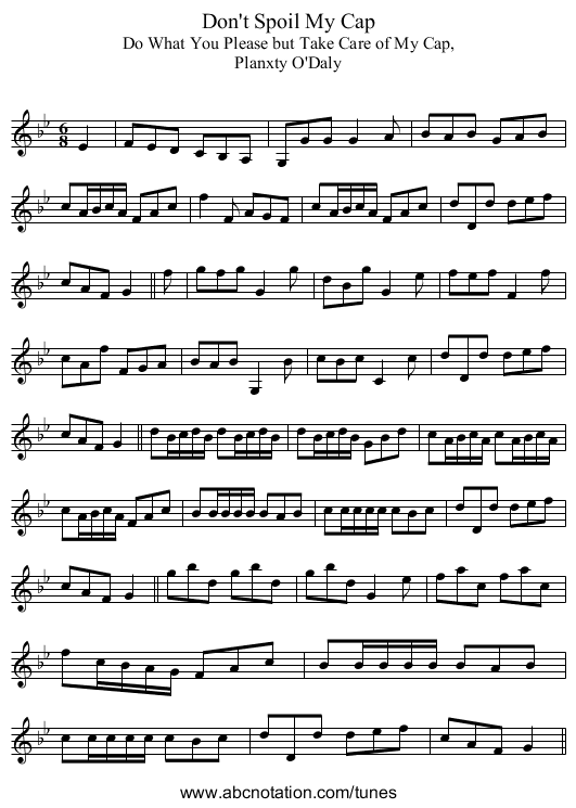 Don't Spoil My Cap - staff notation
