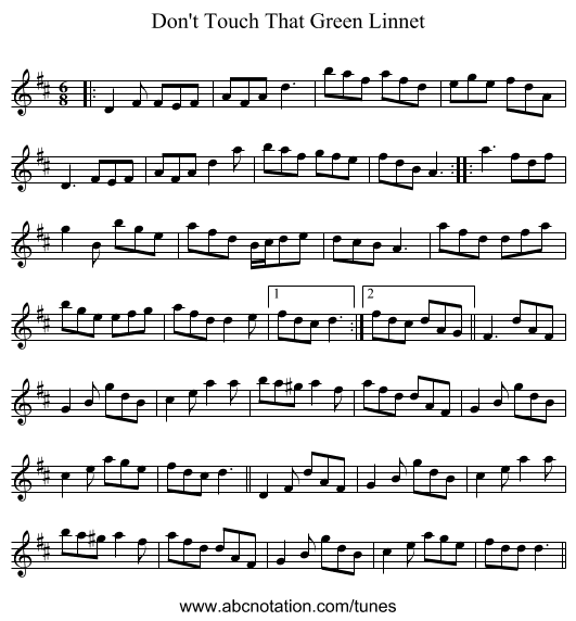 Don't Touch That Green Linnet - staff notation