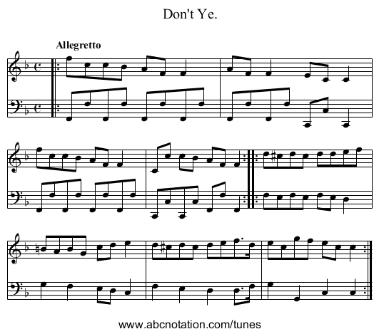 Don't Ye. - staff notation