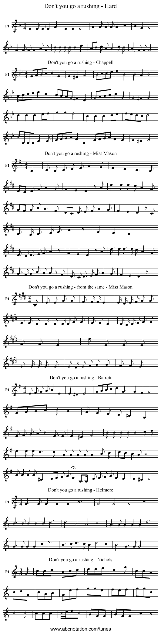 Don't you go a rushing - Hard - staff notation