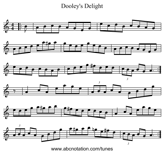 Dooley's Delight - staff notation