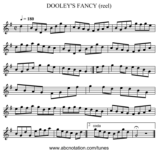 DOOLEY'S FANCY (reel) - staff notation