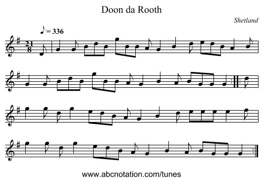 Doon da Rooth - staff notation