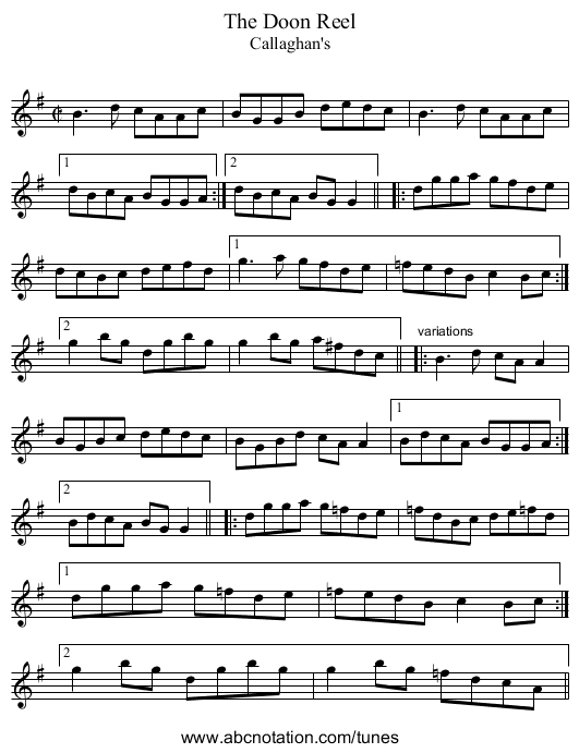 Doon Reel, The - staff notation