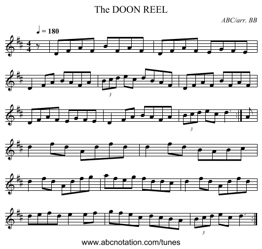DOON REEL, The - staff notation