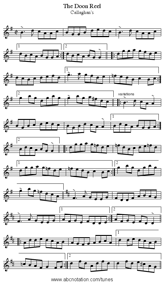 Doon Reel, The - staff notation