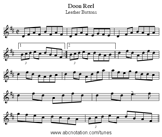 Doon Reel - staff notation