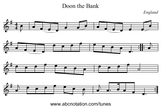 Doon the Bank - staff notation