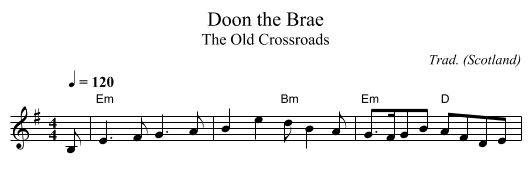 Doon the Brae - staff notation