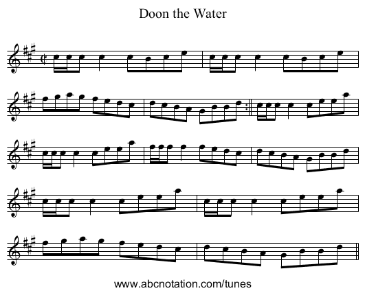 Doon the Water - staff notation