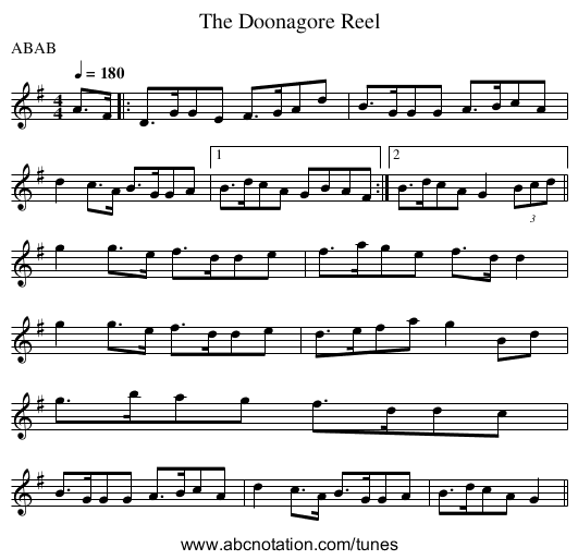 Doonagore Reel, The - staff notation