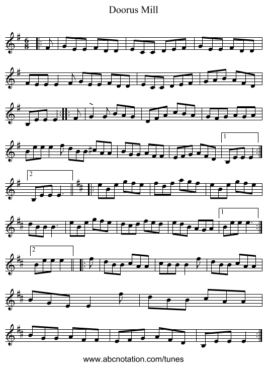 Doorus Mill - staff notation