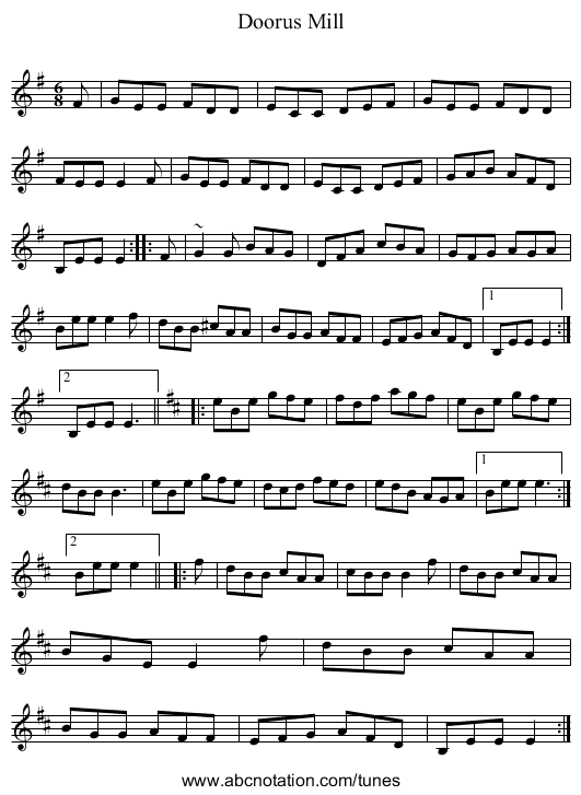 Doorus Mill - staff notation