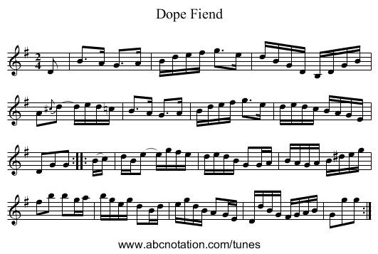 Dope Fiend - staff notation