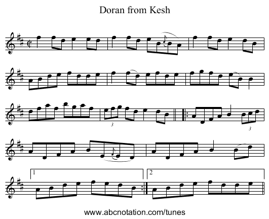 Doran from Kesh - staff notation
