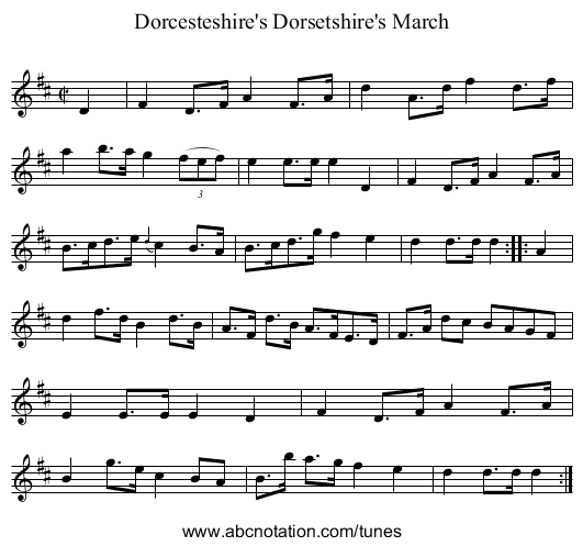 Dorcesteshire's Dorsetshire's March - staff notation