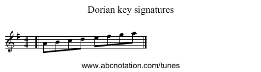 Dorian key signatures - staff notation