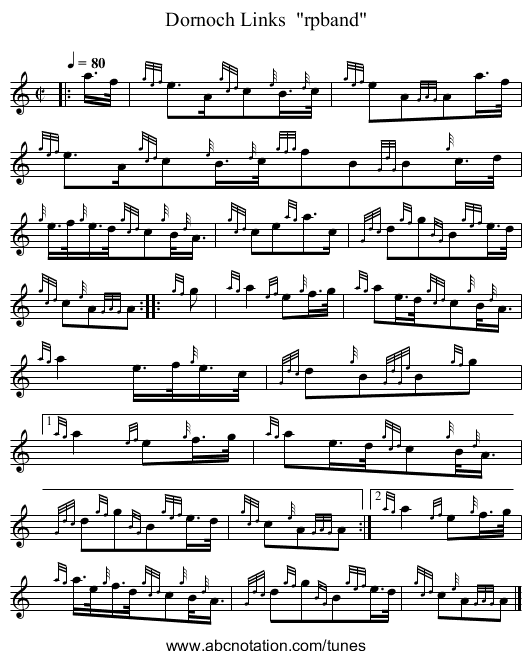 Dornoch Links  rpband - staff notation