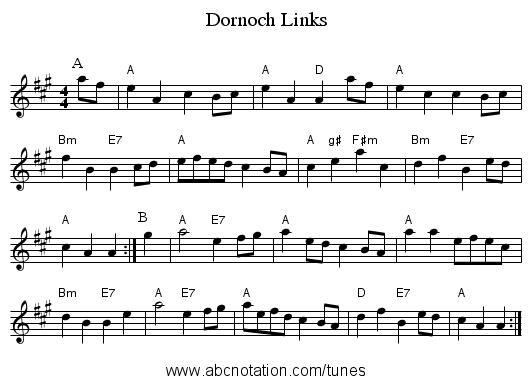 Dornoch Links - staff notation