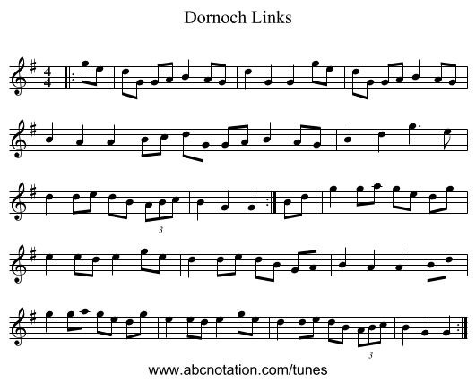 Dornoch Links - staff notation