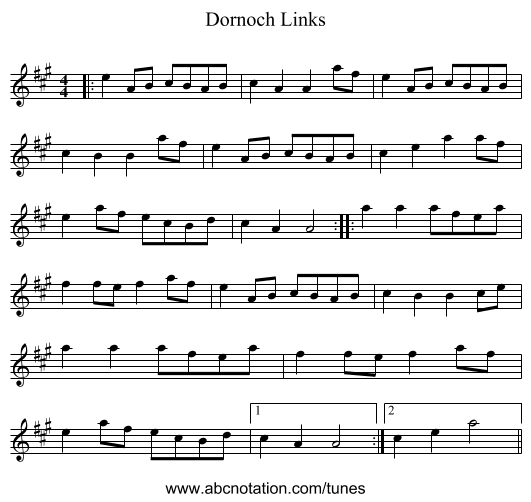 Dornoch Links - staff notation