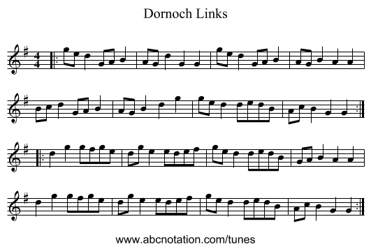 Dornoch Links - staff notation