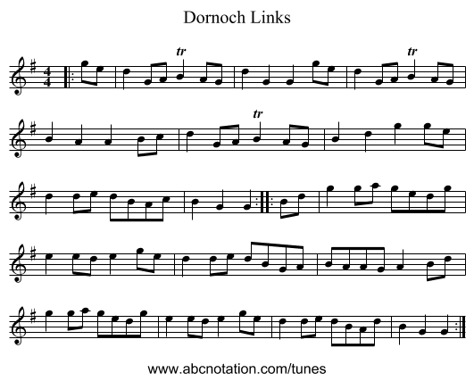 Dornoch Links - staff notation