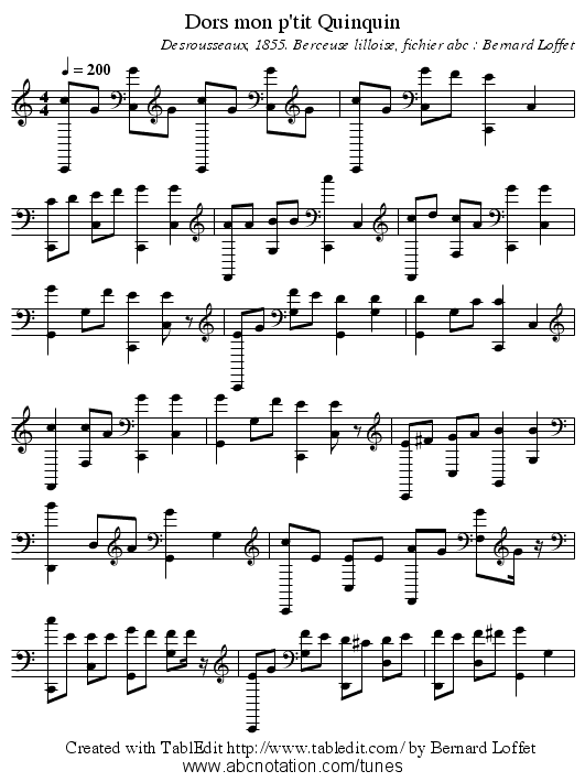 Dors mon p'tit Quinquin - staff notation