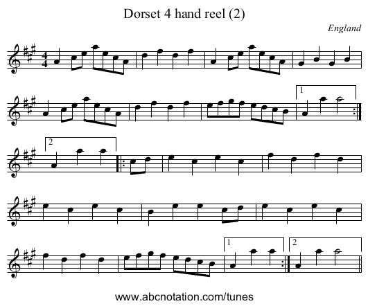 Dorset 4 hand reel (2) - staff notation