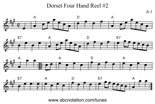 Dorset Four Hand Reel #2 - staff notation
