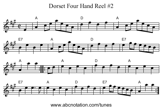 Dorset Four Hand Reel #2 - staff notation
