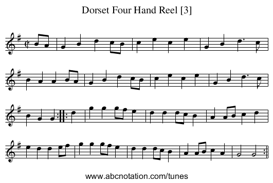 Dorset Four Hand Reel [3] - staff notation