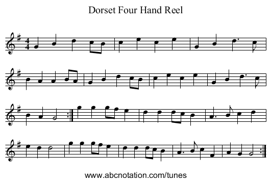 Dorset Four Hand Reel - staff notation