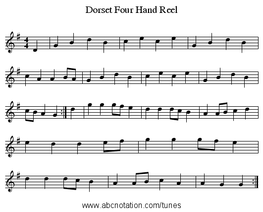 Dorset Four Hand Reel - staff notation