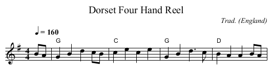 Dorset Four Hand Reel - staff notation