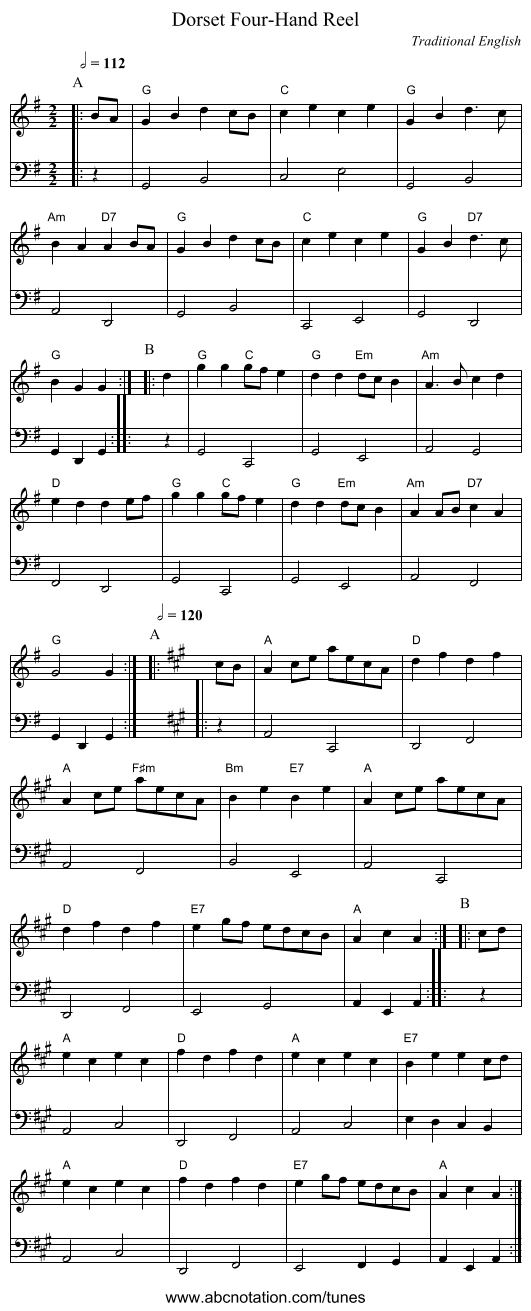 Dorset Four-Hand Reel - staff notation
