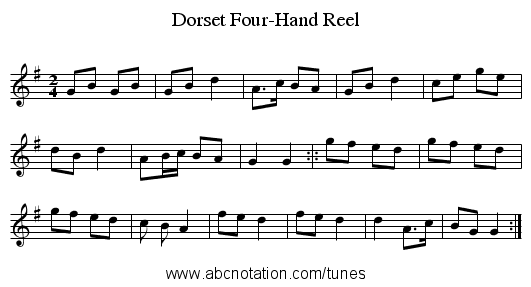 Dorset Four-Hand Reel - staff notation