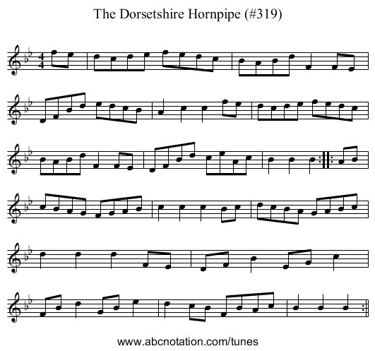 Dorsetshire Hornpipe (#319), The - staff notation